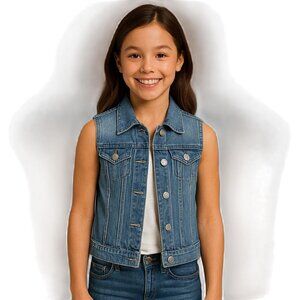 Cat & Jack Denim Vest Button Up Sleeveless Light Wash Blue Medium 7-8